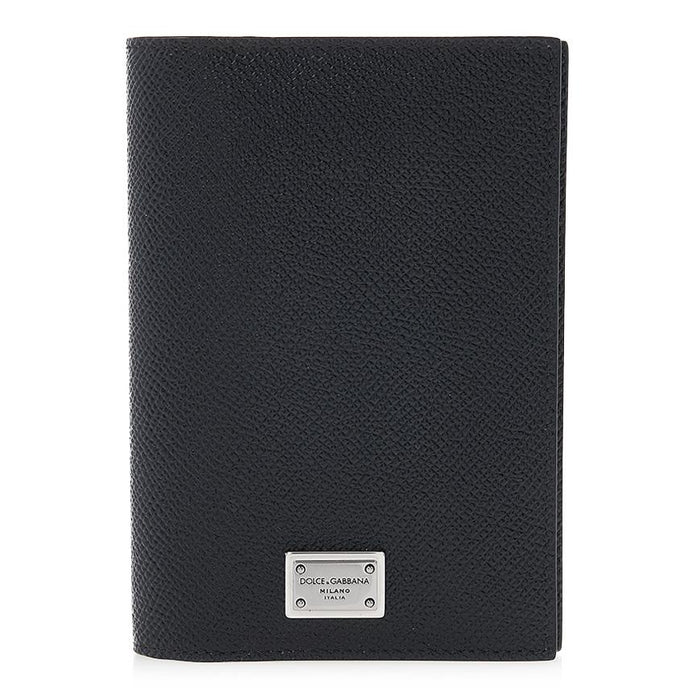 D&G Men's Logo Tag Leather Passport Wallet Black
