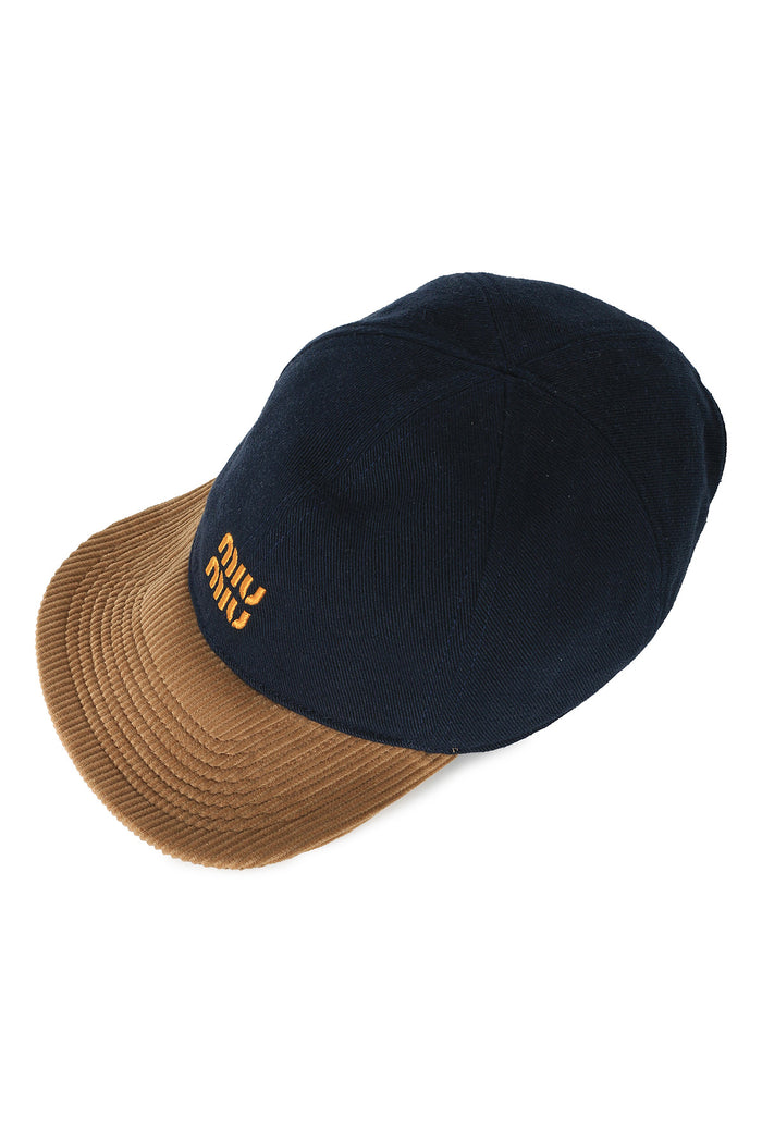 Miu Miu Denim Corduroy Baseball Cap Navy 5HC369 2CWD F0008