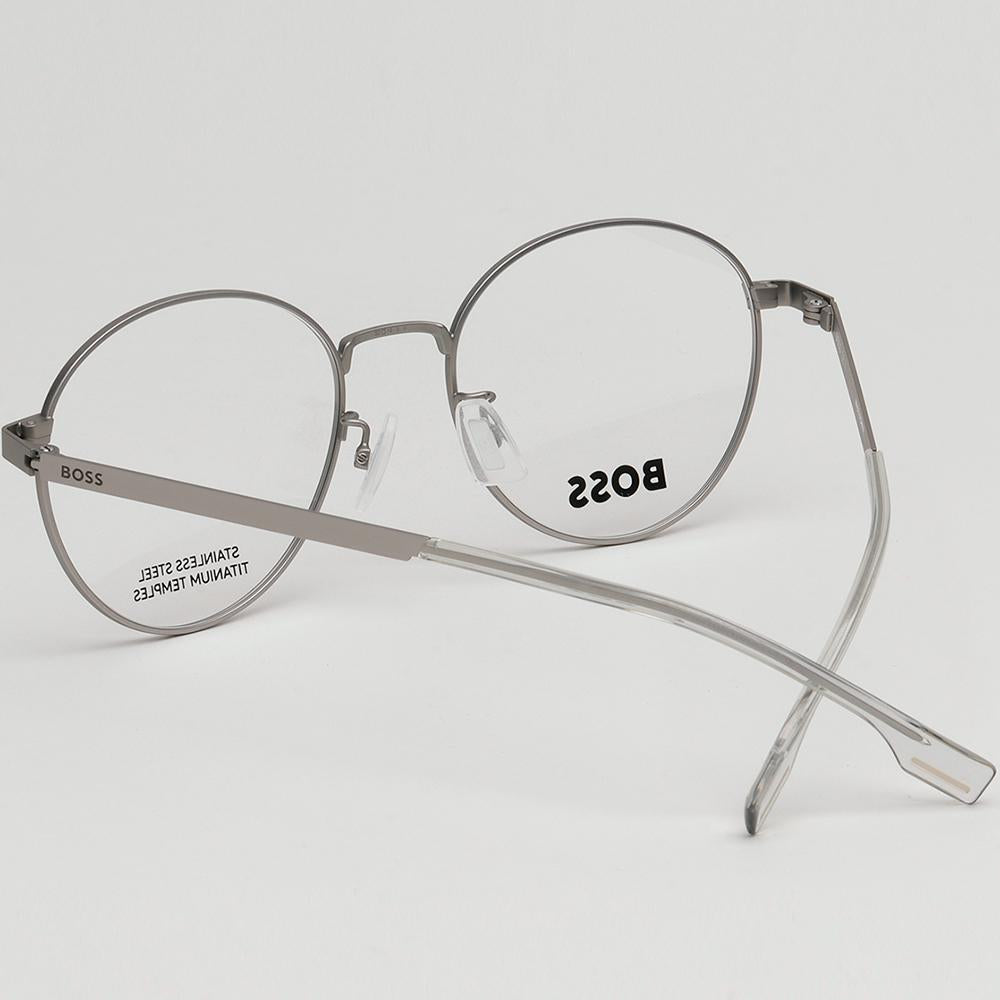 HUGO BOSS Titanium Round Eyeglass Frames Matte Silver Asian Fit BOSS1475F R81