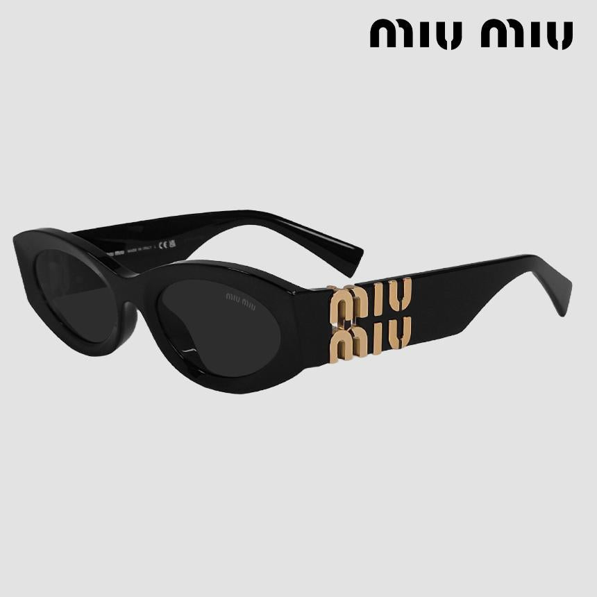 Miu Miu Gleams Logo Temple Oval Sunglasses Black Acetate MU11WS 1AB5S0