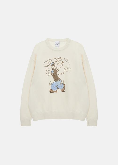 Wild Donkey Ecru Rocco Round Neck Knit Sweater for Women