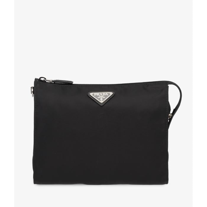 PRADA Re-Nylon Saffiano Leather Strap Pouch Unisex Clutch Bag