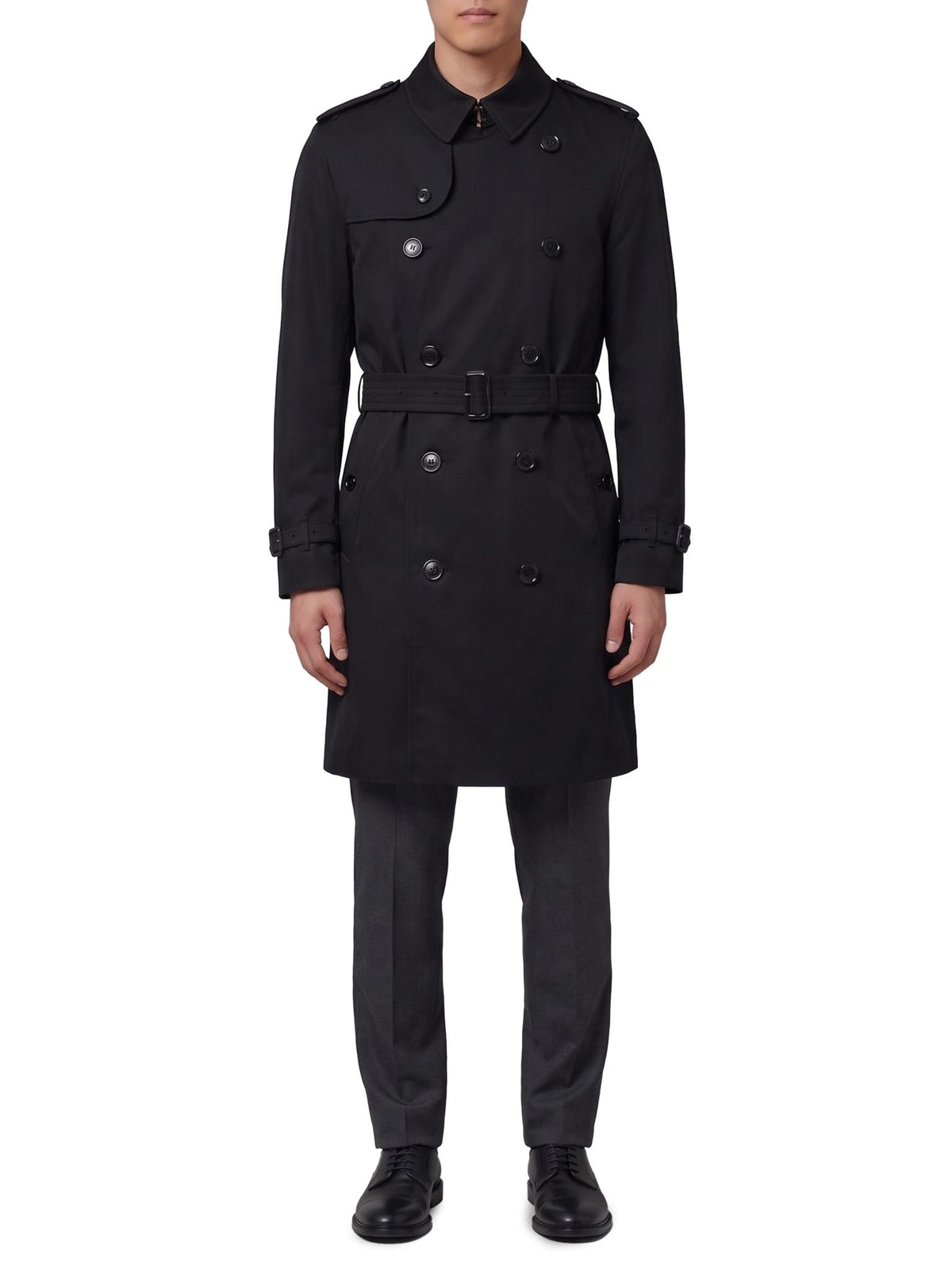 BURBERRY Black Cotton Gabardine Double-Breasted Trench Coat Men