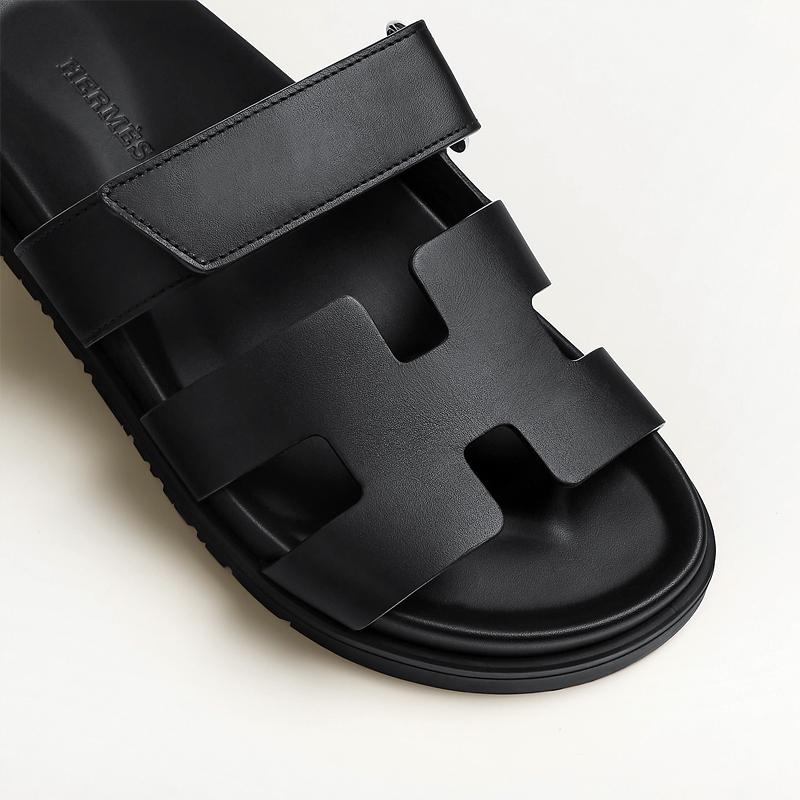 HERMES Chypre Classic Black Leather Sandals