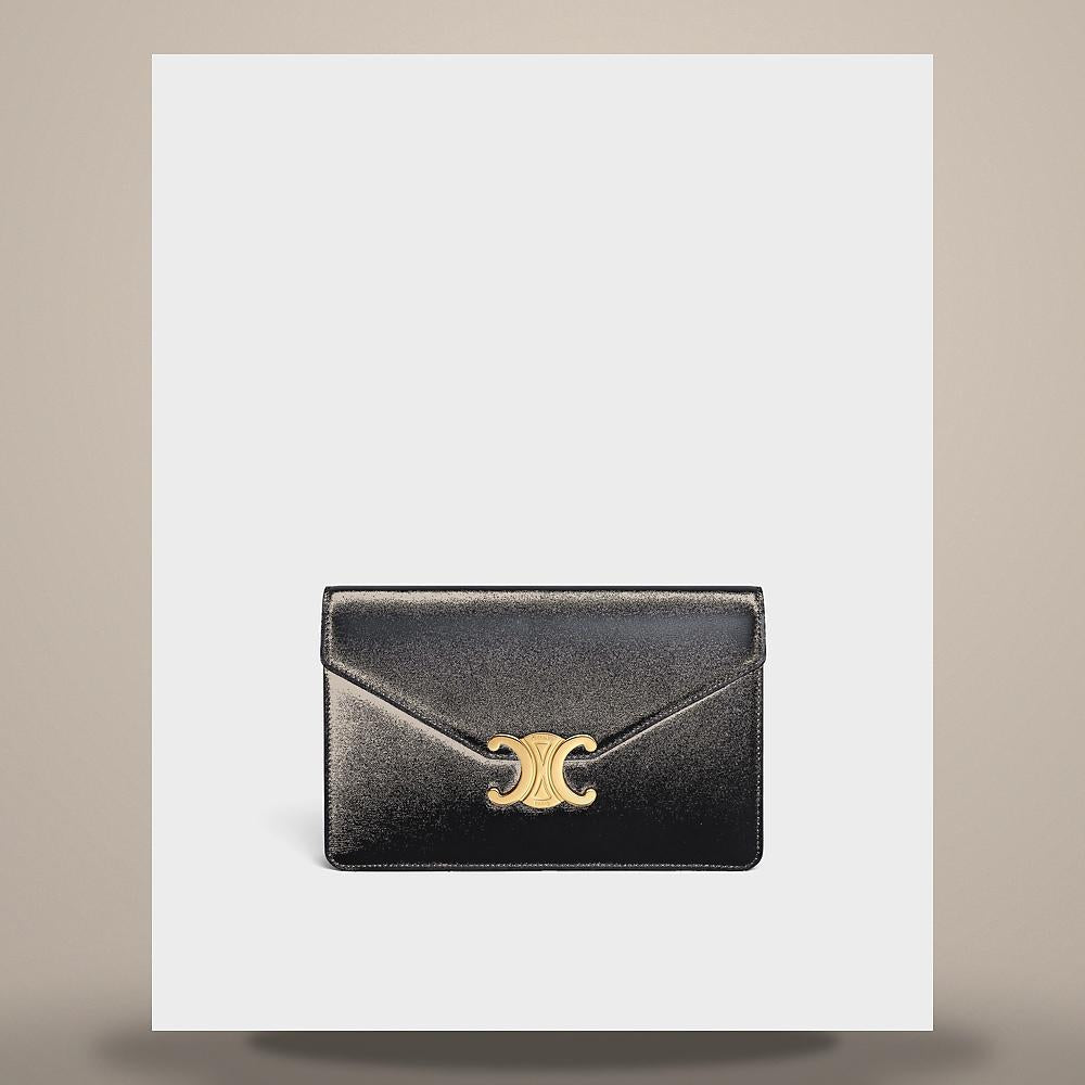 CELINE Shiny Calfskin Black Margo Chain Card Wallet