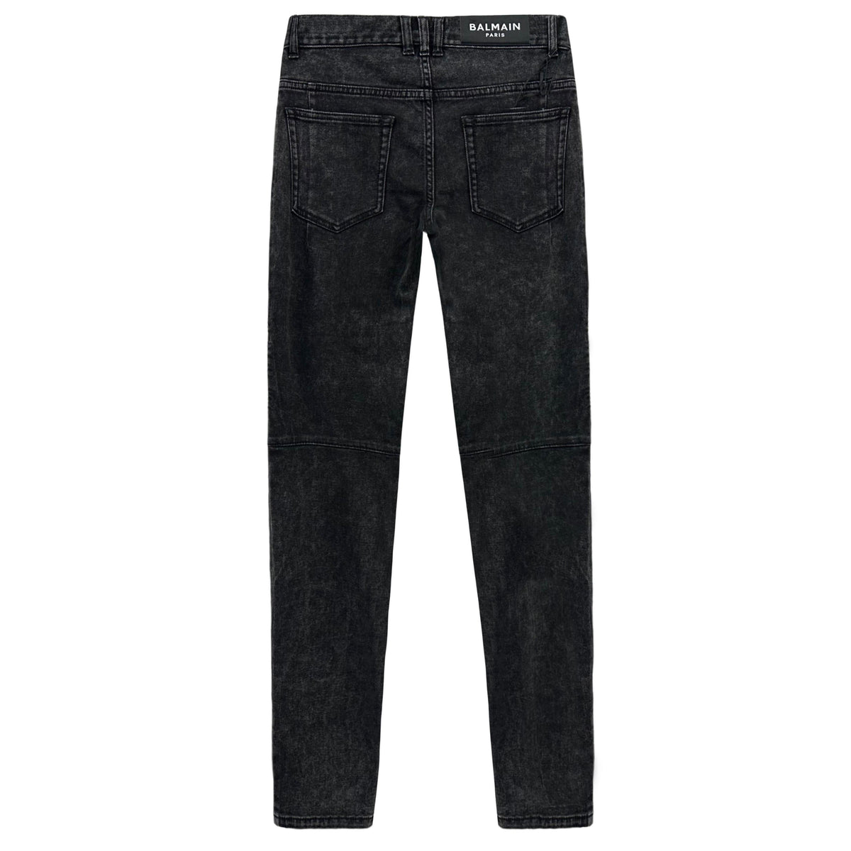 Balmain Men's Biker Washed Black Denim Jeans VH1MG005107D