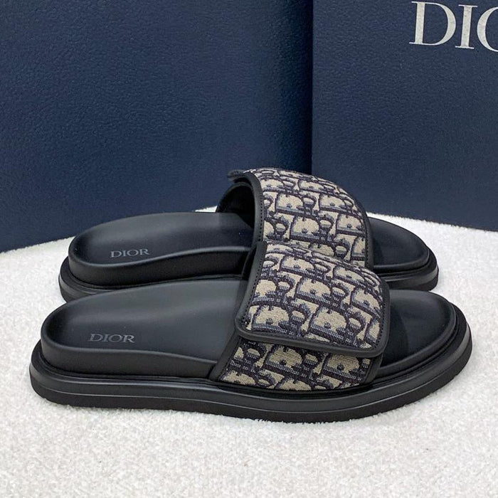 DIOR Men’s Oblique Jacquard Aqua Sandal Beige Black