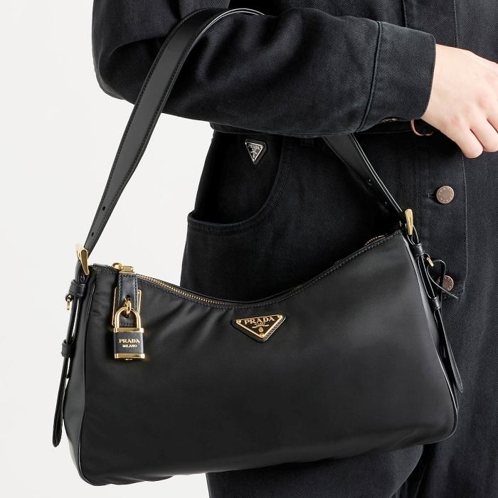 PRADA EME Large Re-Nylon and Leather Shoulder Bag 1BC232 V ODO 2C8Q F0002