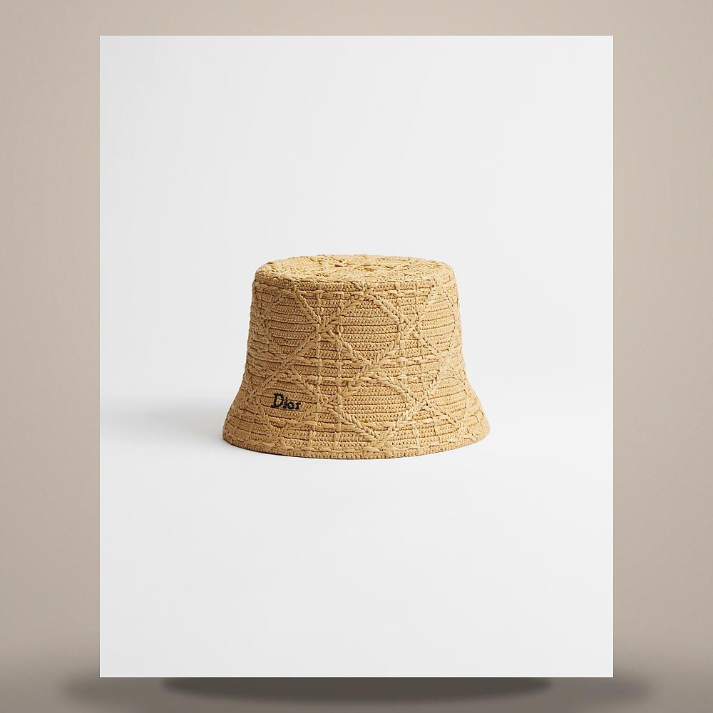 DIOR Cannage Teddy D Narrow Brim Bucket Hat Natural Raffia Eff CPB06245ESYR C100