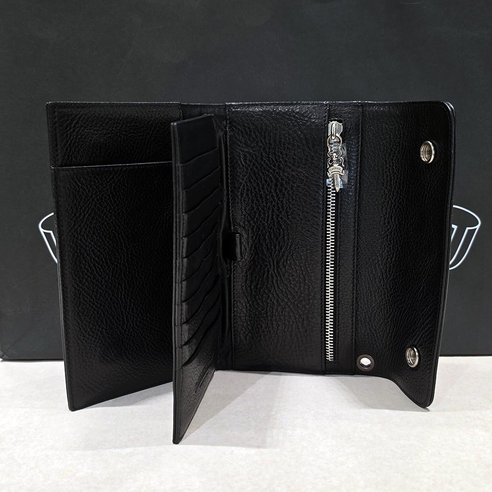 Chrome Hearts Black Leather Wave Wallet Long Zip Wallet Unisex