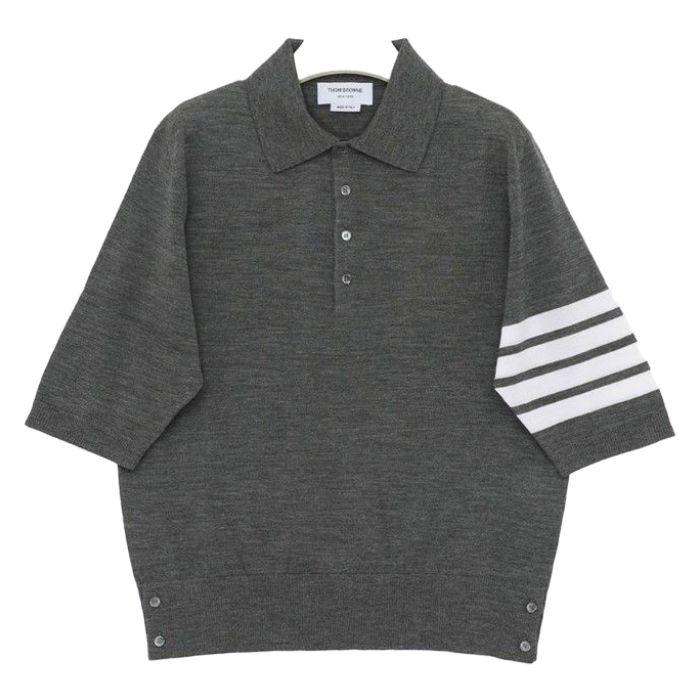 THOM BROWNE Merino Wool Polo Short Sleeve T-Shirt Gray