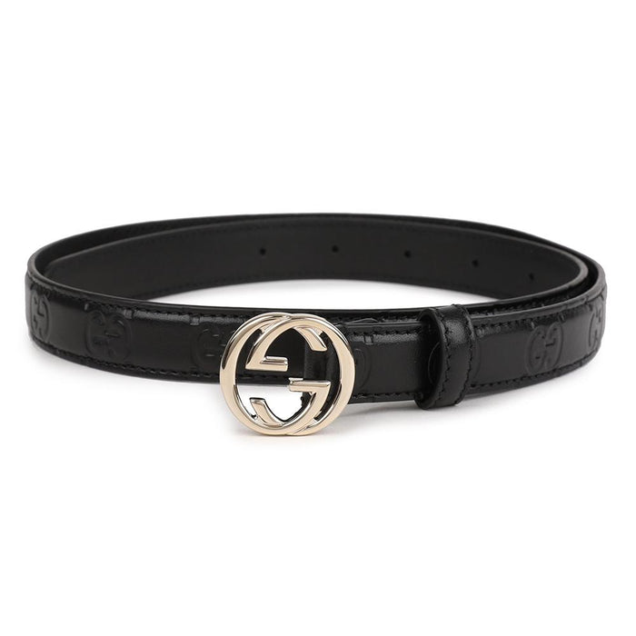 GUCCI Interlocking G Buckle Leather Belt Black 813005 AAD5L 1000