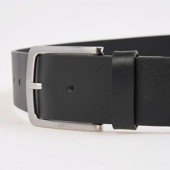 HUGO BOSS Men’s Logo Engraved Leather Belt Black