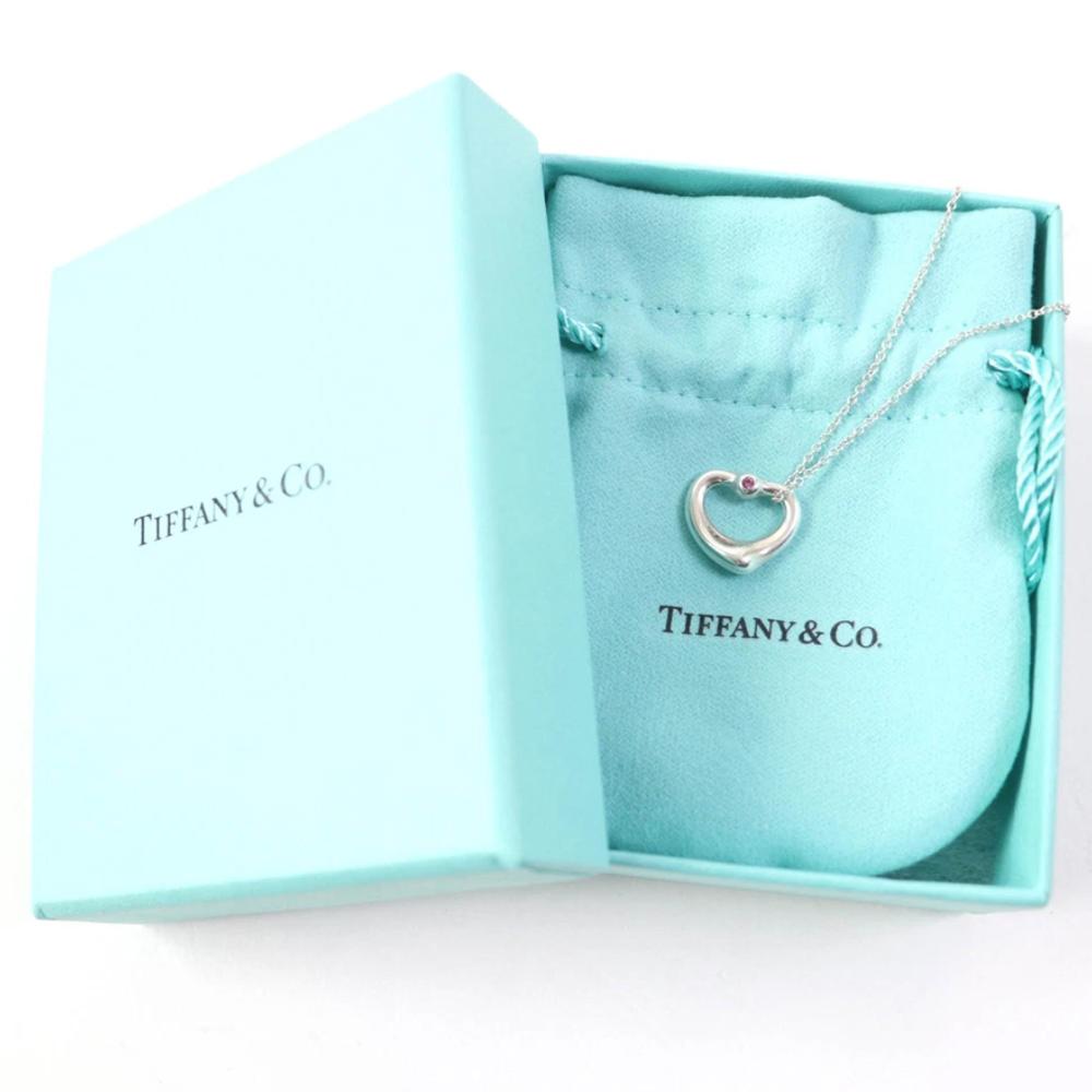 Tiffany & Co 925 Silver Open Heart Pink Sapphire 16mm Necklace 92 5