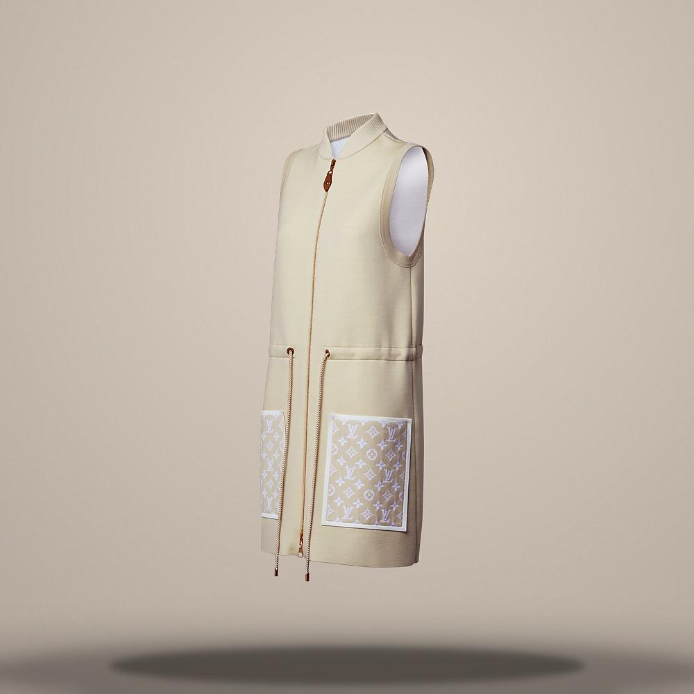 Louis Vuitton Women's Cream Monogram Accent Zip Front Dress 1AK1F4