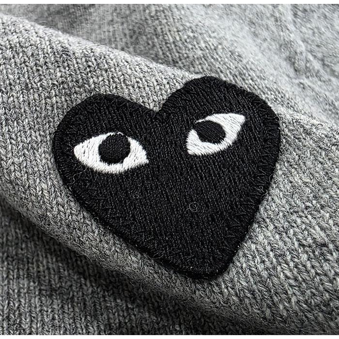 Comme des Garcons Light Grey V-Neck Cardigan Black Patch Knit