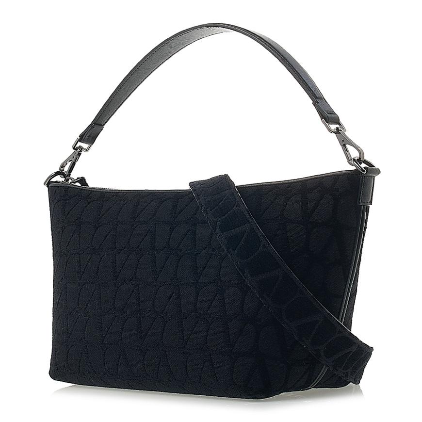 VALENTINO Iconography Leather Crossbody Shoulder Bag Black Unisex