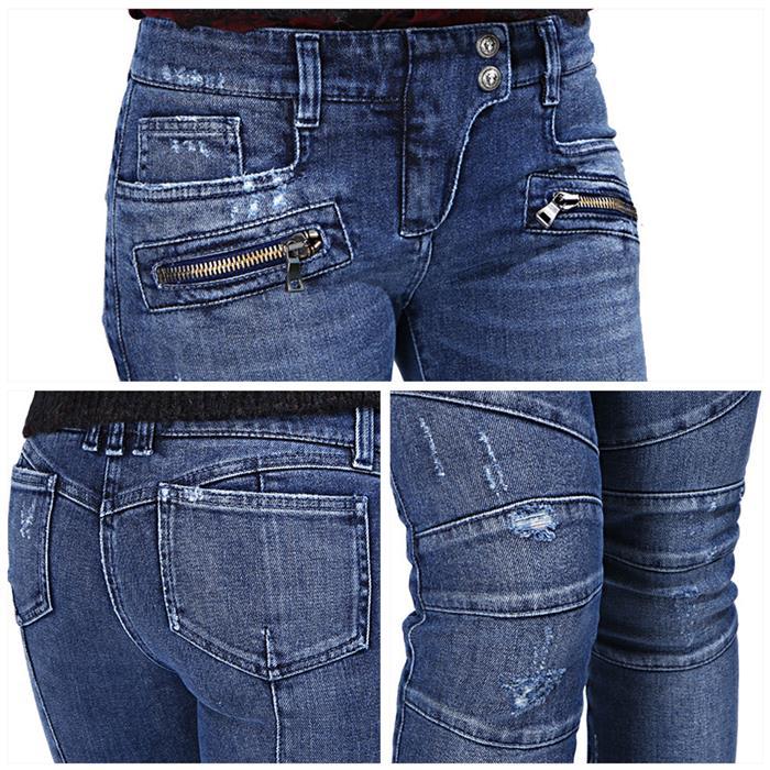 Balmain Women’s Blue Biker Denim Pants 5355 171N C3180
