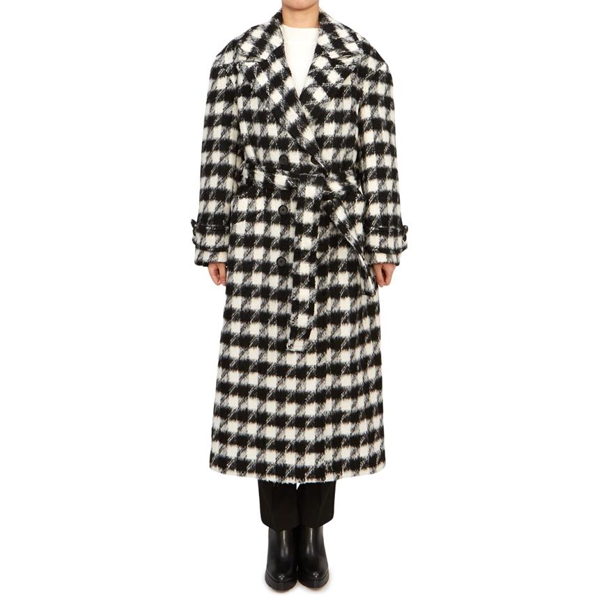 ALLSAINTS Hyder Black White Wool Long Coat Women
