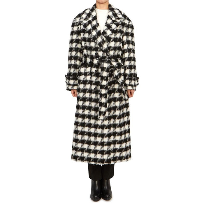 ALLSAINTS Hyder Black White Wool Long Coat Women