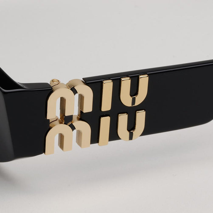 Miu Miu Black Oval Acetate Sunglasses with Big Logo Decoration