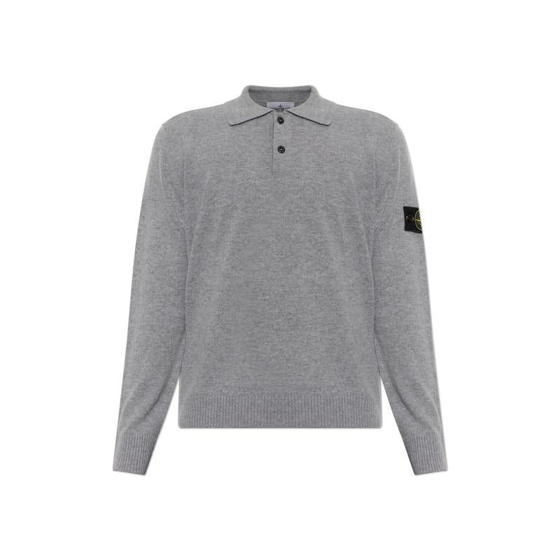 STONE ISLAND Logo Patch Men’s Crewneck Knit Sweater Navy Wool
