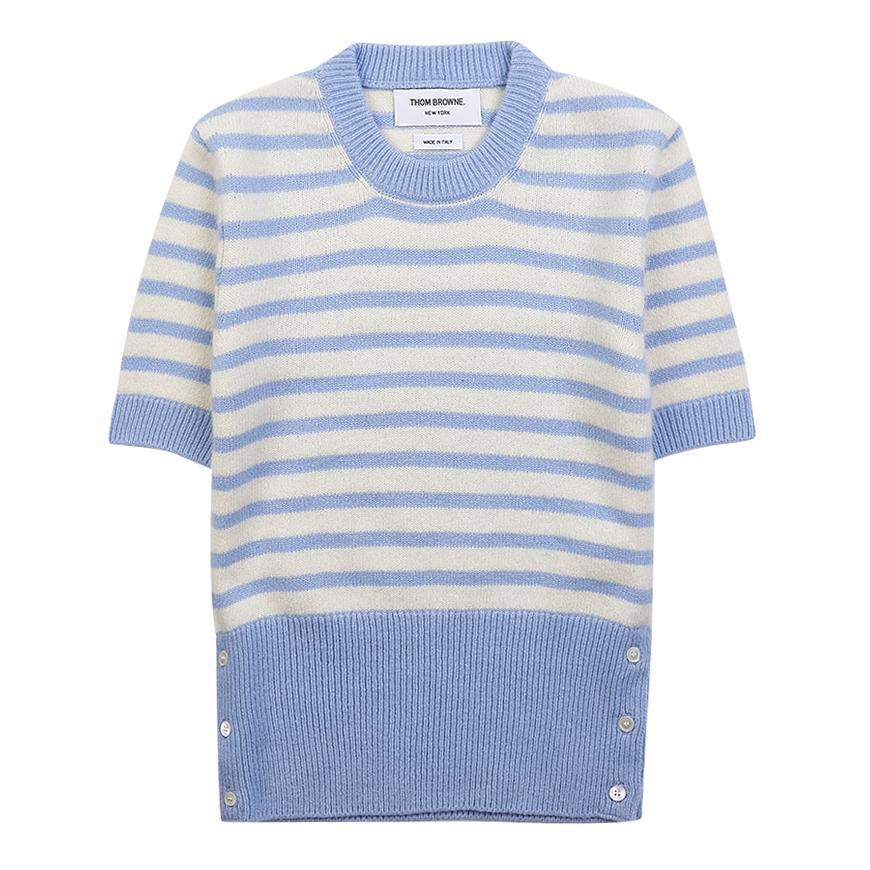 THOM BROWNE Women’s Stripe Jersey Stitch Short Sleeve Knit Sweater