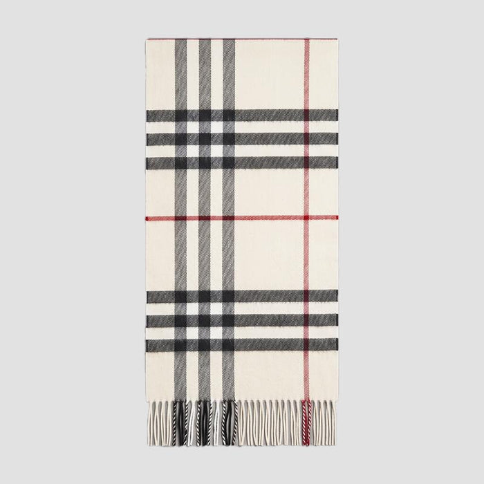 BURBERRY Giant Check Cashmere Scarf Stone