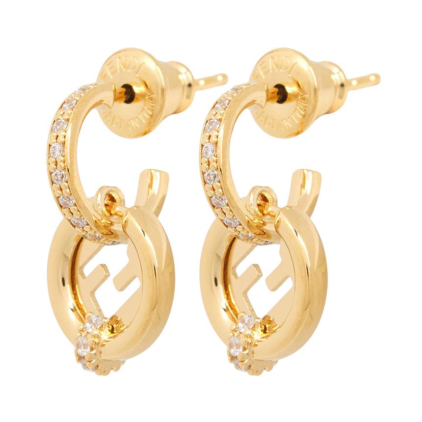 FENDI Ever Round Women’s Earrings Gold-Tone Metal