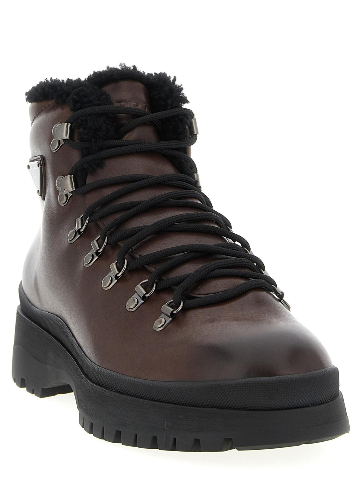 PRADA Black Leather Ankle Lace-Up Combat Boots