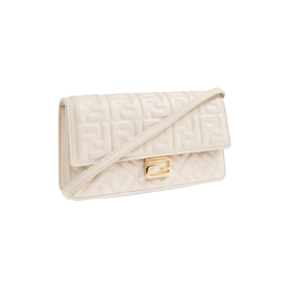 FENDI Ivory FF Logo Baguette Chain Wallet Shoulder Crossbody Bag