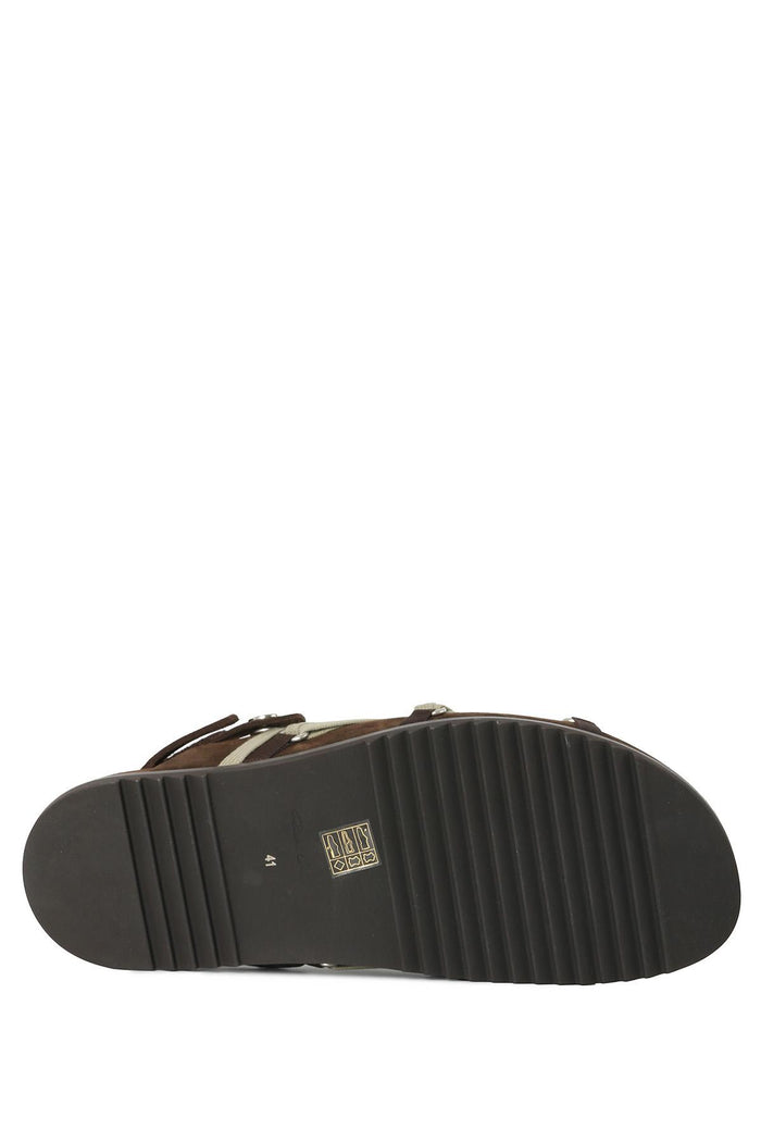 Rick Owens Granola Brown Suede Mega Lace Mule Sandals