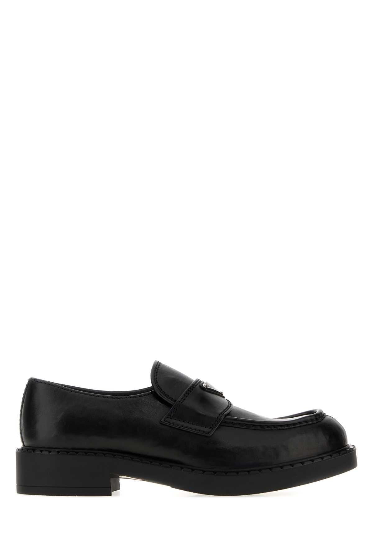 PRADA Black Leather Loafers for Men