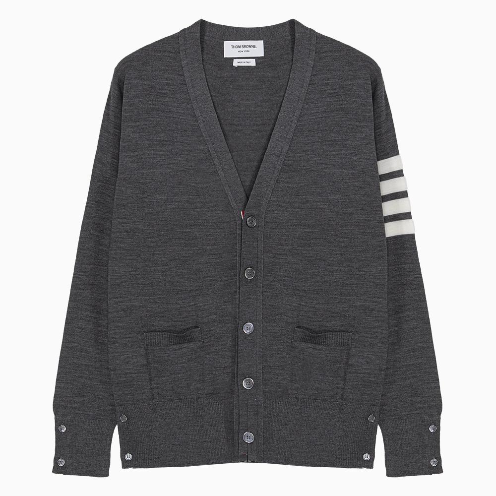 THOM BROWNE Grey Merino Wool Armband Stripe Cardigan Unisex