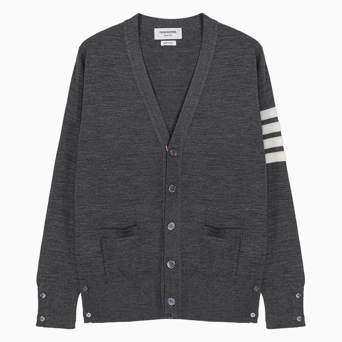 THOM BROWNE Grey Merino Wool Armband Stripe Cardigan Unisex