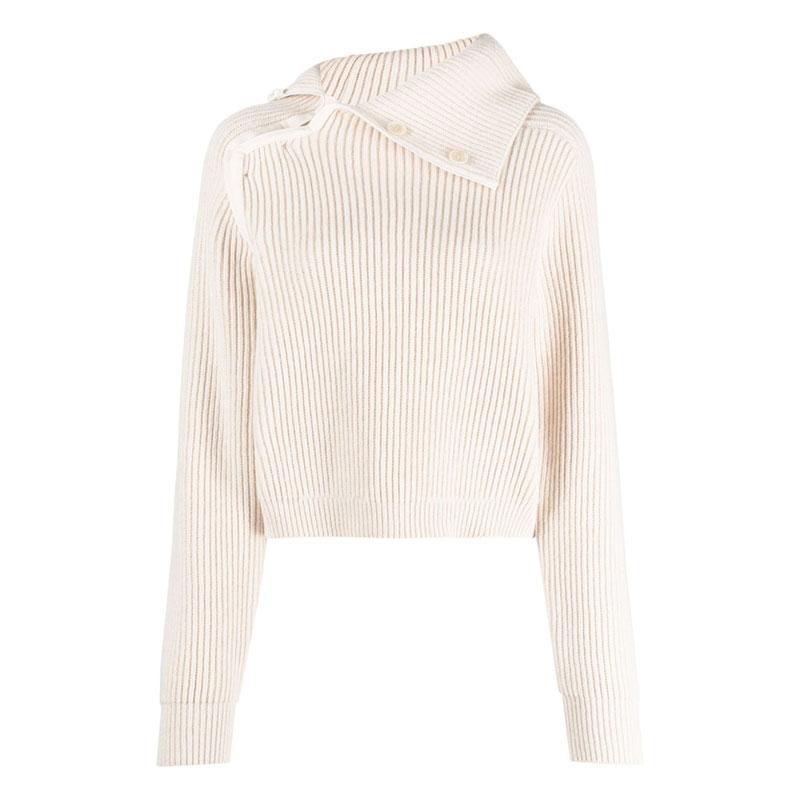 JACQUEMUS Light Beige Wool Mock Neck Sweater Women’s Round Neck Knit