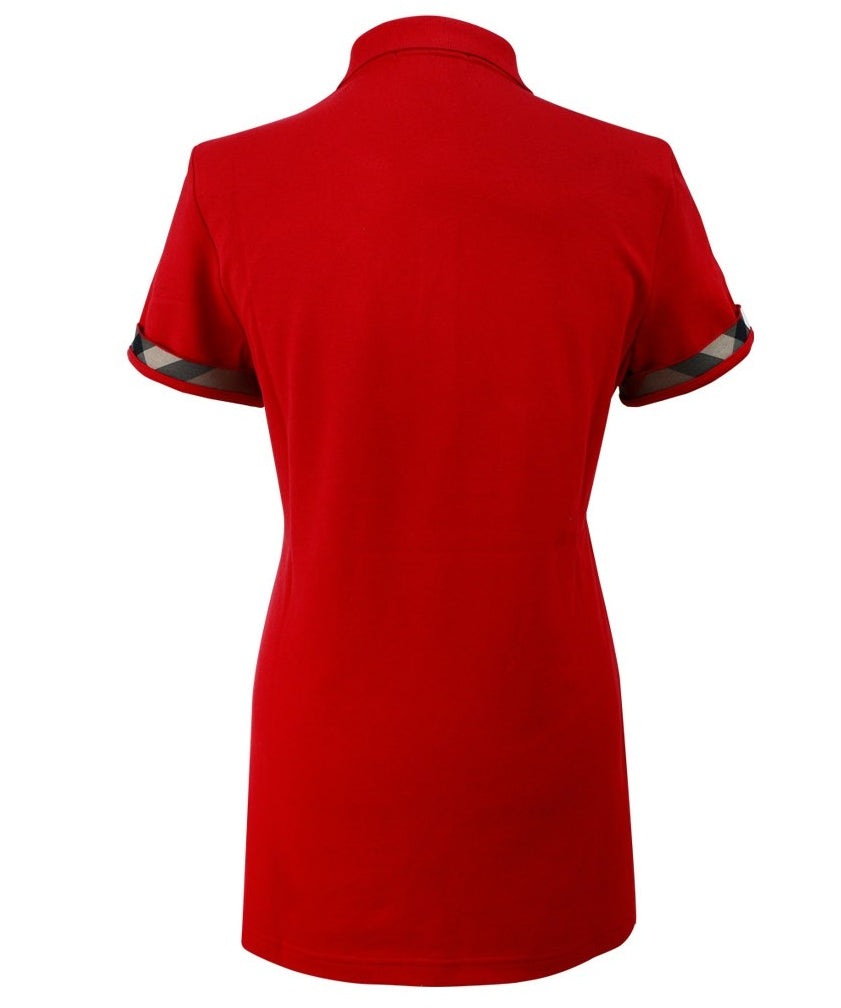 BURBERRY Women’s Check Pique Short Sleeve Polo Shirt Red