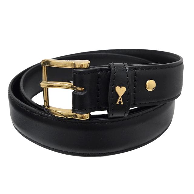 AMI Heart Logo Cowhide Leather Paris Belt Black Unisex
