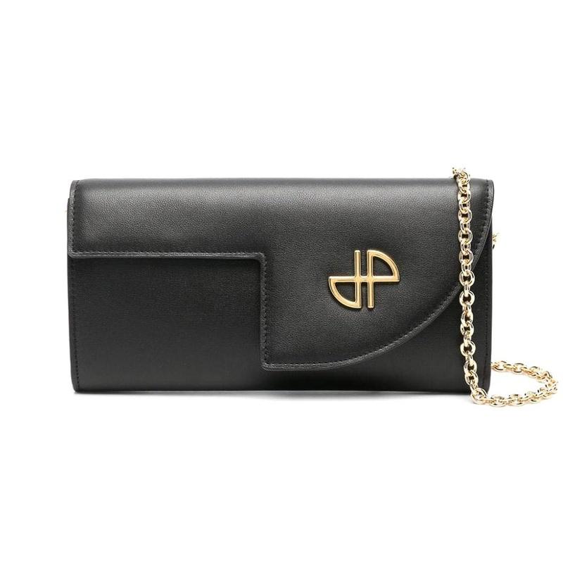 PATOU Chain Clutch Crossbody Shoulder Bag Black Leather