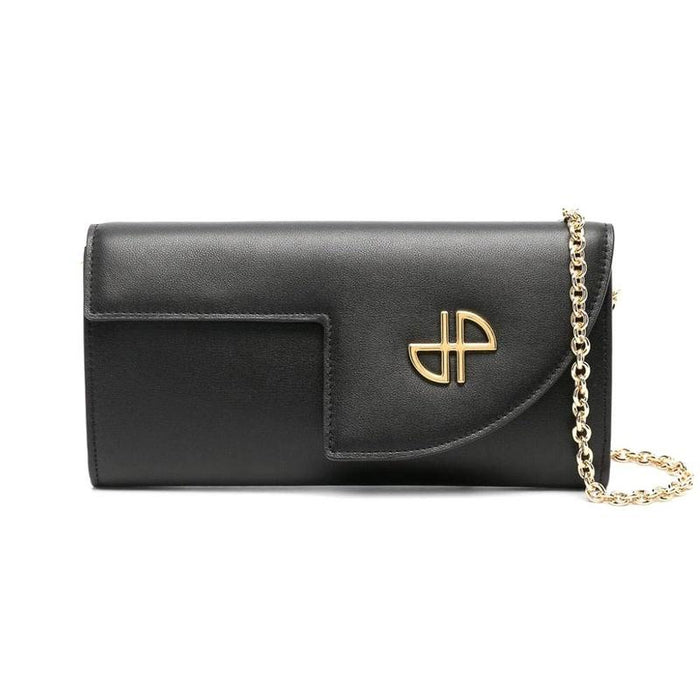 PATOU Chain Clutch Crossbody Shoulder Bag Black Leather