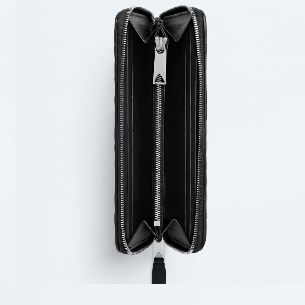 Bottega Veneta Intrecciato Zip Wallet Black Leather Long Unisex