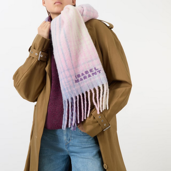 Isabel Marant Lilac Ecru Alpaca Embroidered Logo Scarf