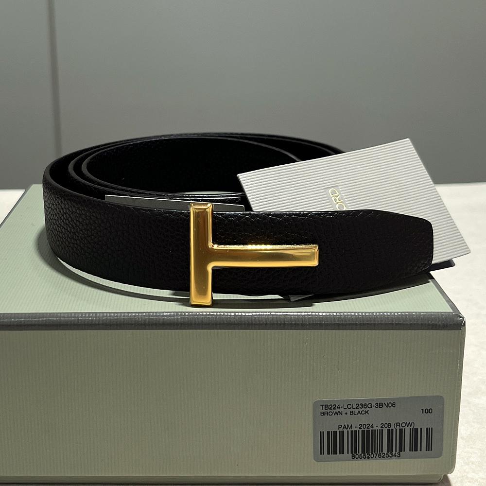 TOM FORD Men’s Reversible Leather T Buckle Belt Brown/Black