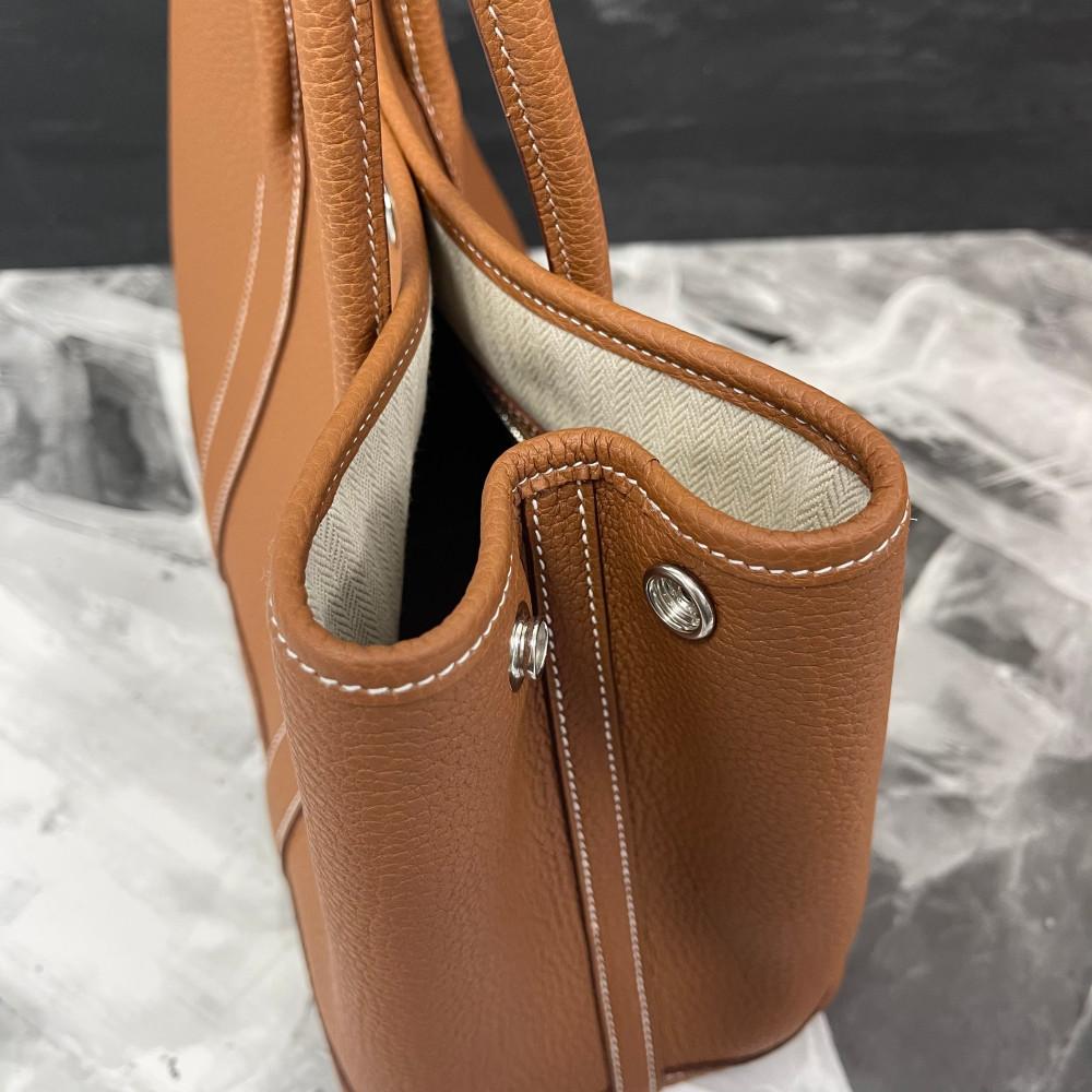 HERMES Garden Party 30 Negonda Gold Leather Tote Bag Palladium Hardware