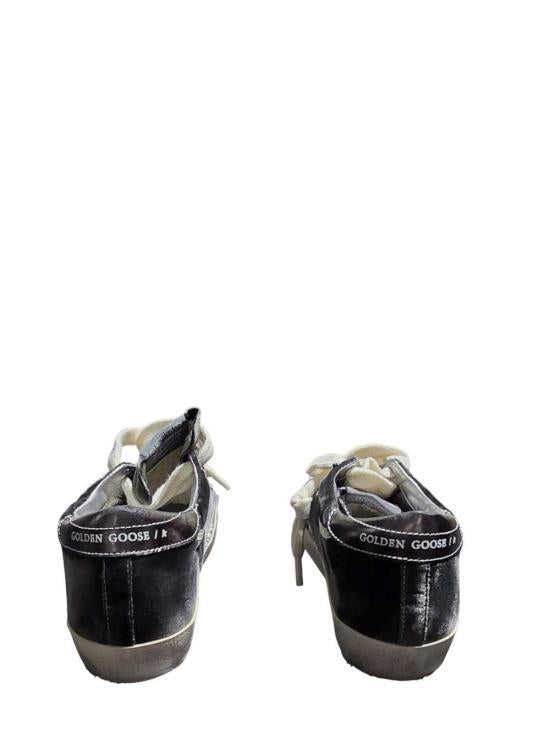GOLDEN GOOSE Dark Grey Silver Leather Low-Top Sneakers GWF 01002