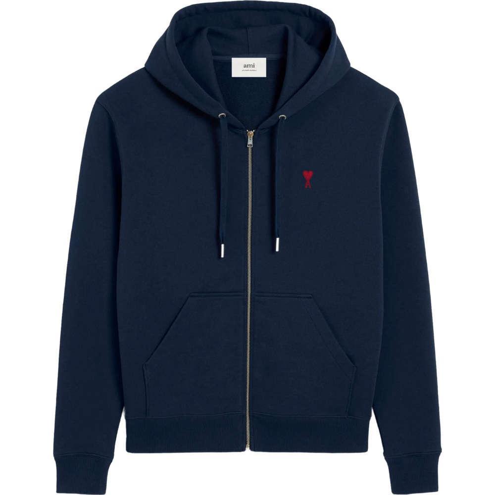 AMI Heart Logo Navy Zip-Up Hoodie Unisex