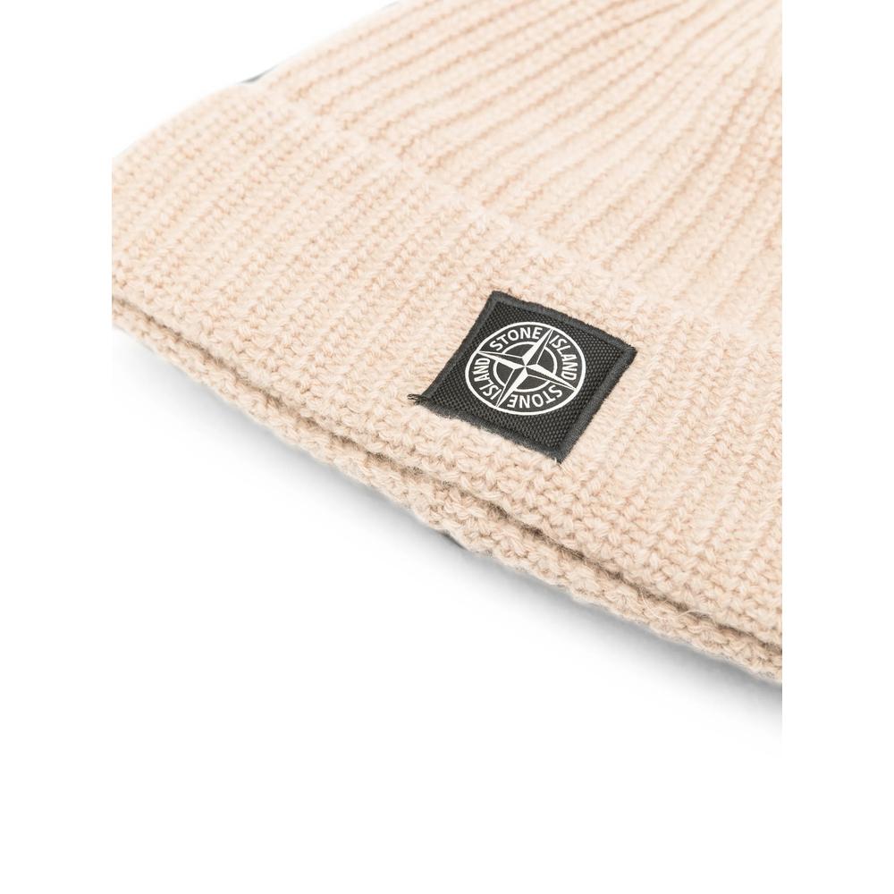 STONE ISLAND Wool Rib Knit Beanie Hat Navy
