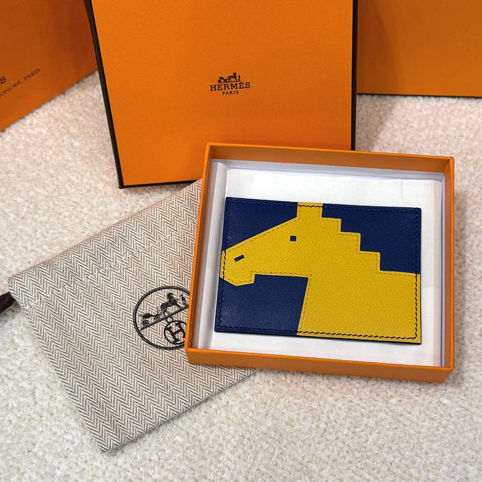 HERMES Rodeo Yellow Leather Card Holder Wallet Unisex