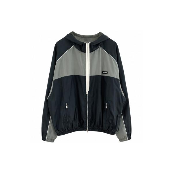 Miu Miu Technical Silk Hooded Jacket Blue-Red-Gray ML1220 163P F097B