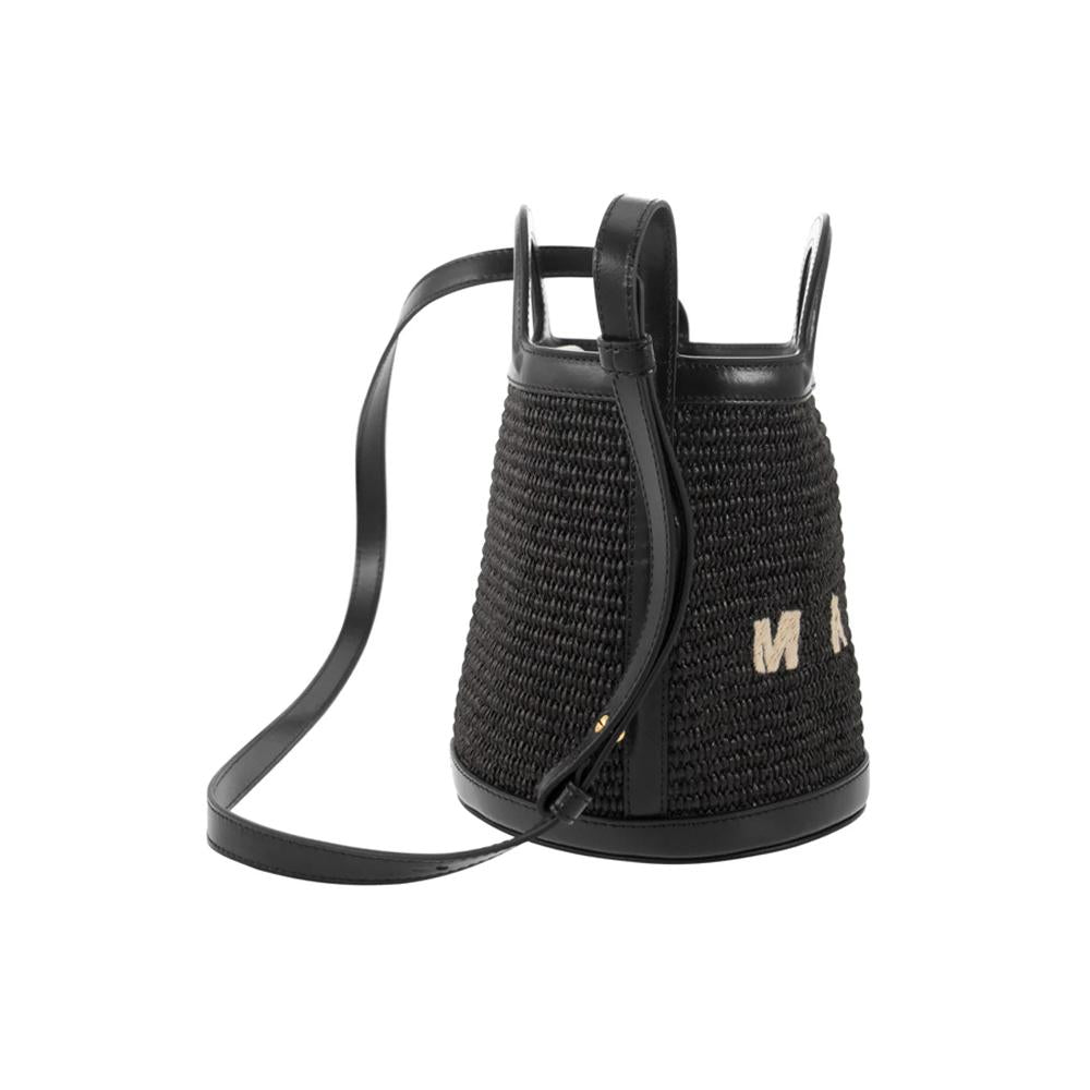 Marni Tropicalia Bucket Crossbody Bag Black Leather
